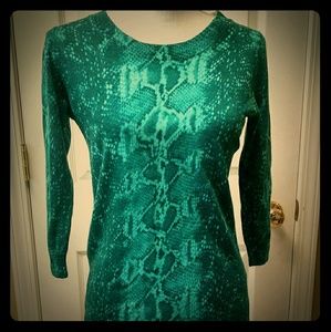 J Crew Wool Green Blue sweater top 3/4 sleeve crew